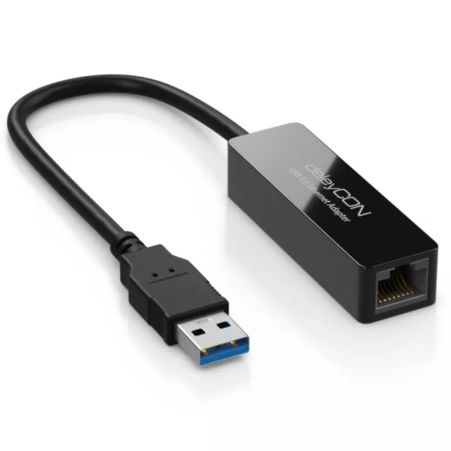 deleyCON USB LAN Adapter USB 3.0 Netzwerk Adapter Kabel DSL Gigabit USB auf RJ45