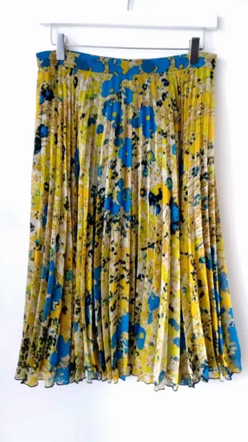 Whistles * Size 12 Yellow & Blue Abstract Print Pleated Ladies Skirt