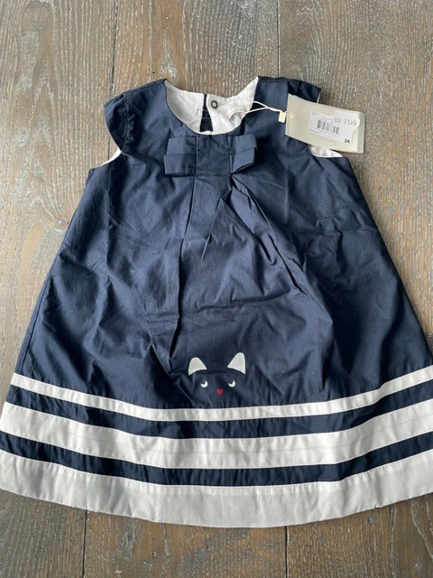 Robe fille CATIMINI marine (chat) T 2 ans, neuve avec étiquette et bloomer