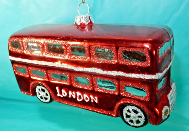 Unique & Fun Blown Glass London Ornament, Double Decker Bus, 5" Long