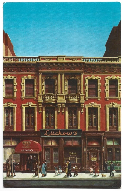 Postcard Luchows Restaurant New York City Children Dog Stained Glass Vintage
