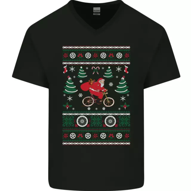 T-shirt ciclismo Babbo Natale ciclista da uomo collo a V cotone