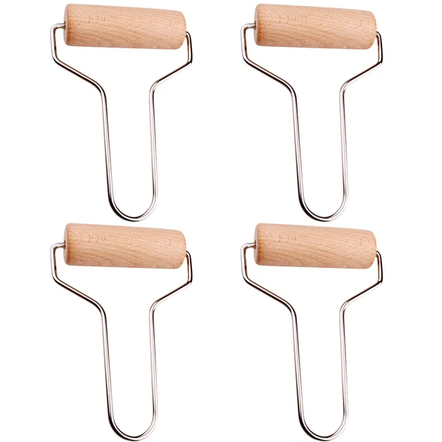 4 piezas rodillo de lodo de madera herramientas de arcilla con mango de acero inoxidable