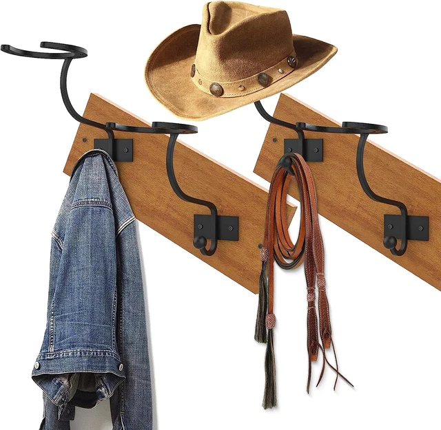 Cowboy Hat Rack, Set of 4 Decorative Wall-Mounted Hat Holder Rustic Western Hors