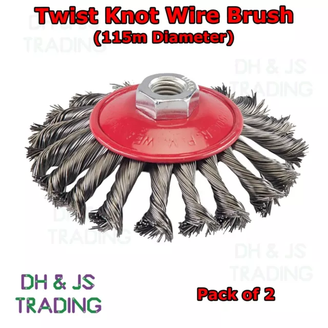 2x Twist Knot Wire Brush 115mm Wheel Bevelled Cup Angle Grinder Rotary Steel