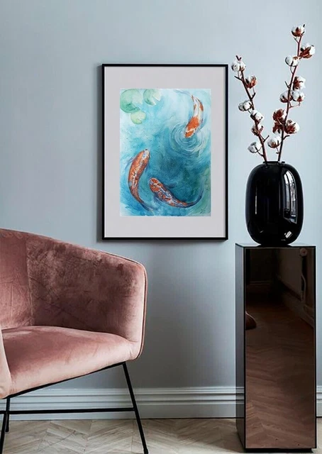 Koi Fish Wall Decor Original Watercolor Paintin 11 * 15 Oriental Art Willow...