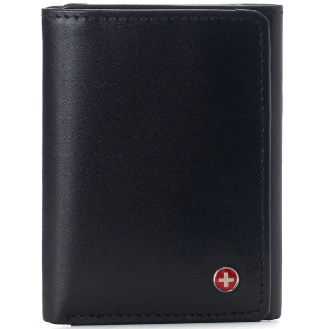 Alpine Swiss Mens Trifold Wallet RFID Blocking Genuine Leather Bifold ID Window