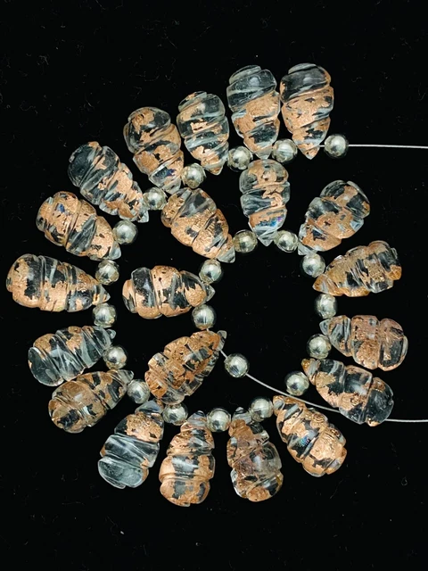 Copper And Crystal Quartz Teardrop Shape Carving Gemstone, Size 15x8mm, 10 Beads