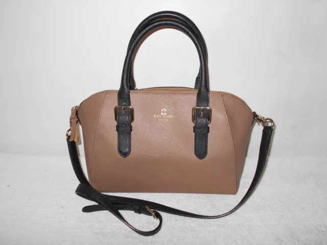 Kate Spade Ny Tan & Dark Brown Leather Medium Shoulder Classic Tote Bag       B3