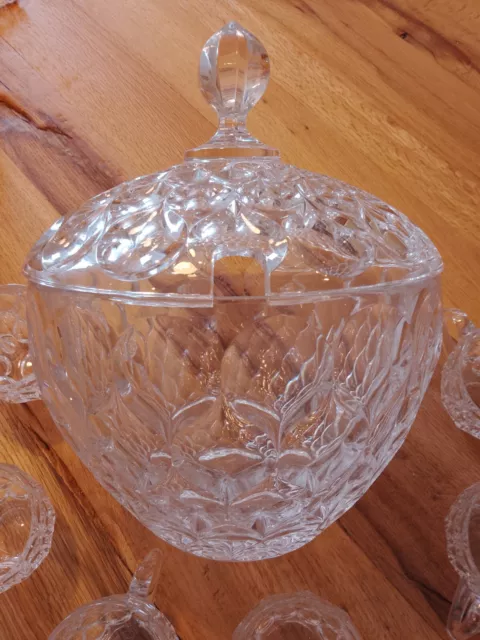 Bleikristall handgeschliffen Kristallglas Bowle Service Set 11 Tassen Vintage