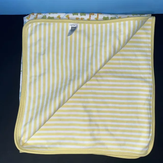 Carters Baby Blanket I LOVE HUGS Jungle Safari Animals Reversible Yellow Stripes 3