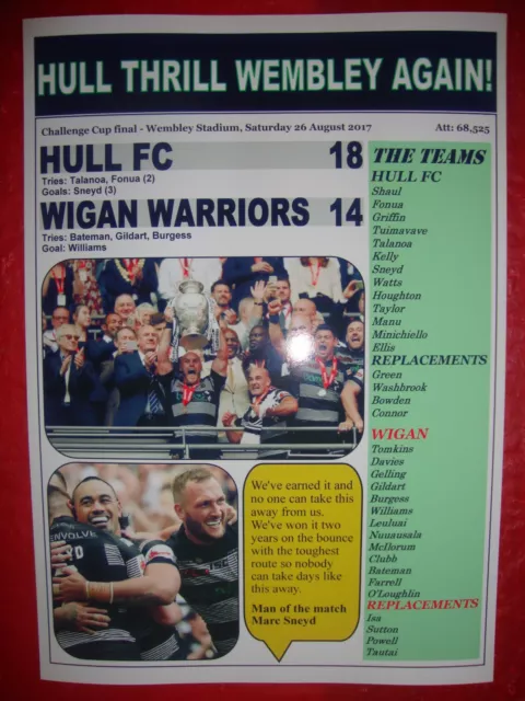 Hull FC 18 Wigan Warriors 14 - 2017 Challenge Cup final - souvenir print