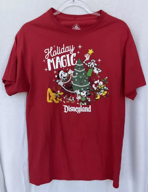 Disney T-Shirt Mens M Red Disneyland Holiday Magic Christmas Graphic Mickey