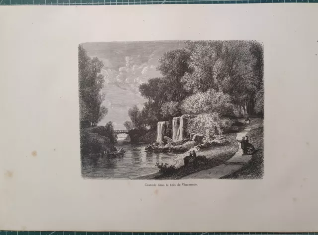 gravure hors-texte originale année 1881 (réf122) Paris cascade Bois de Vincennes