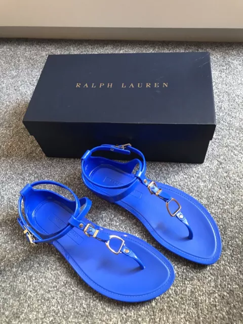 Ralph Lauren Collection Royal Blue Jelly Ankle-Strap Flat Sandals Size 38.5