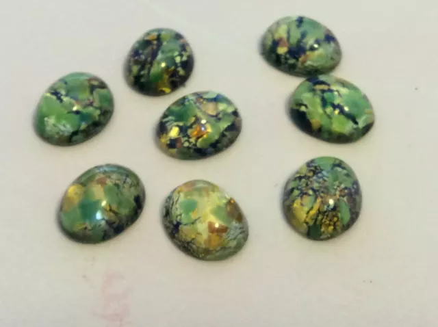 Vintage Oval Czech Flatback Cabs green/Gold unfoiled 10x8mm Pack of 8 Craft