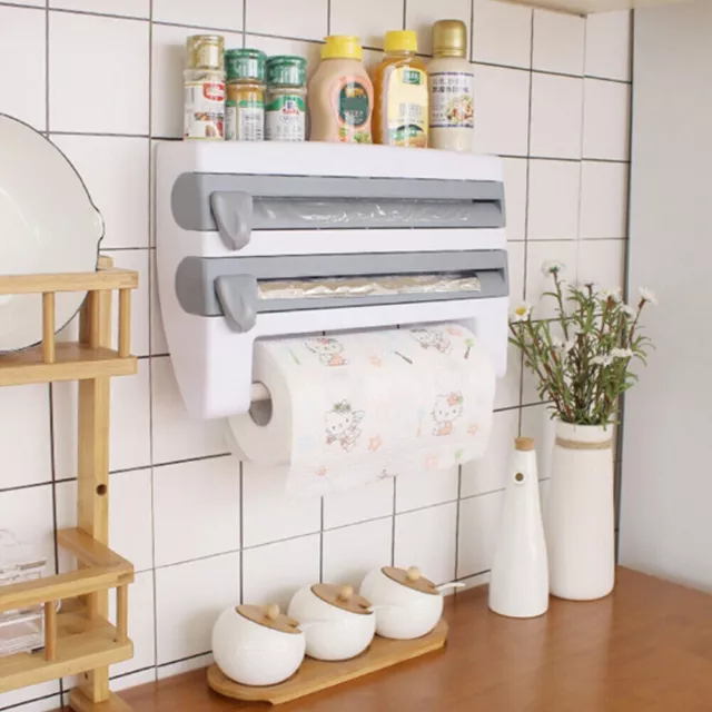 Kitchen Cling Film Tin Foil Dispenser Paper Towel Roll Holder Wall Mounted Rack
