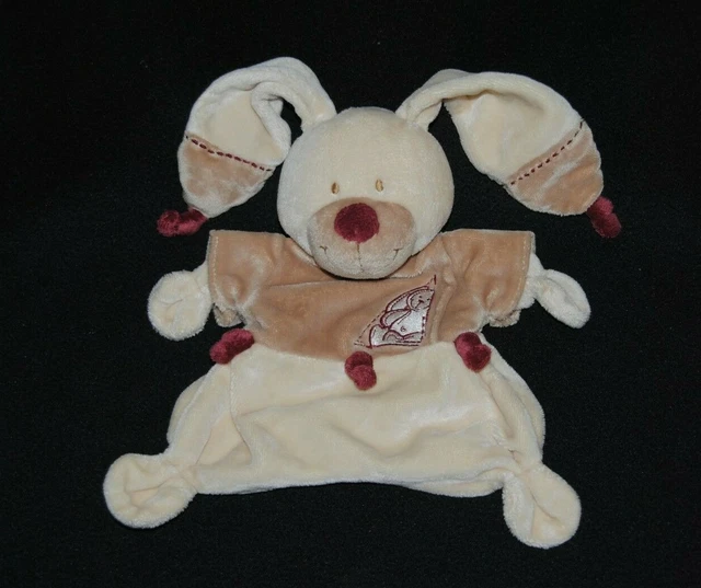 Doudou lapin plat beige NICOTOY SIMBA KIABI Bastien nœuds bordeaux TTBE