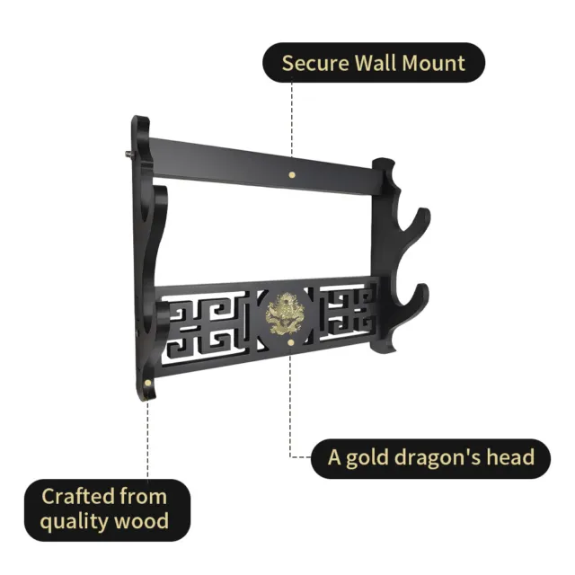 Gift Katana Wall Mount Desirable Gold Dragon Head Sword Holder 2 Layers Elegant