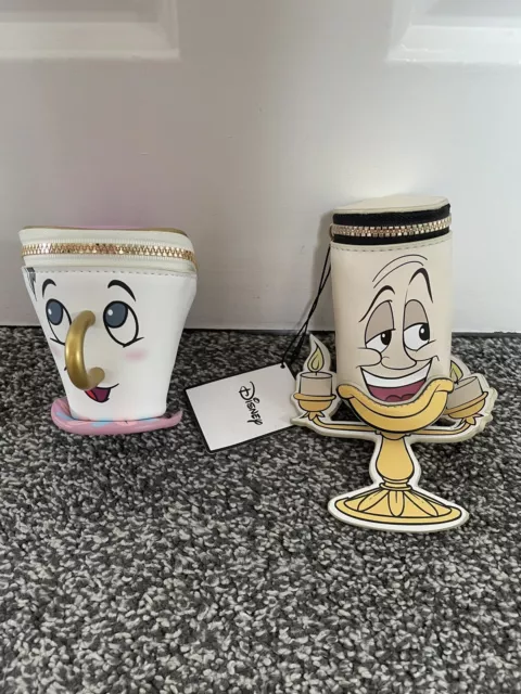Disney Beauty And The Beast Chip Cup And Candle Stick Purses zip bags with tags