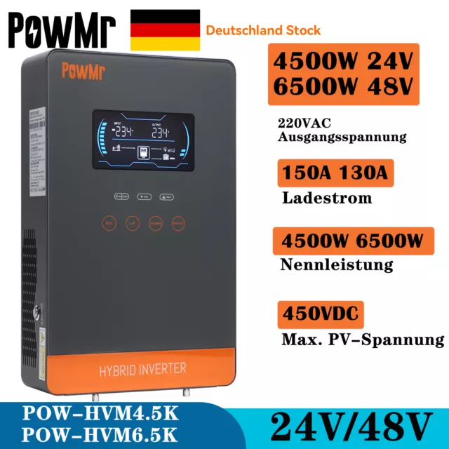 PowMr 6500W 4500W 24V 48V Solar Wechselrichter 150A 130A MPPT Laderegler 450VDC