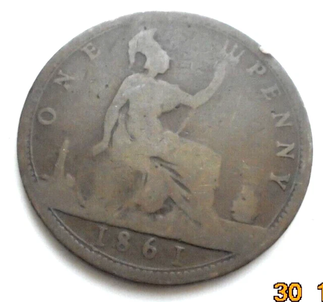 Queen Victoria (Young Head with Bun) One Penny Dated 1861 SEE NOTES PLEASE