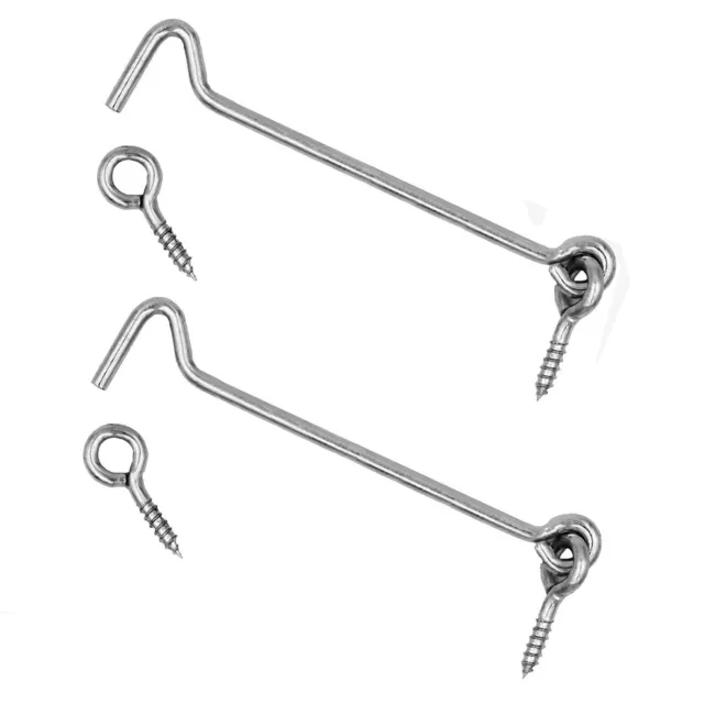 2 Set 6" inch Heavy Duty Zinc Plated Steel Hook & Eye Door Cabin Latch Farm Barn