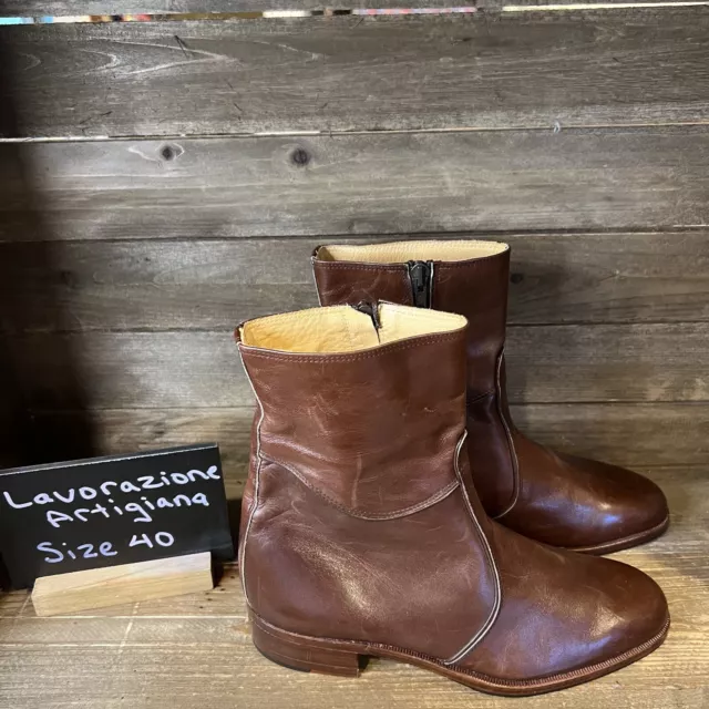 Womens Lavorazione Artigiana Brown Leather Ankle Boots Size EUR 40 US 9 M