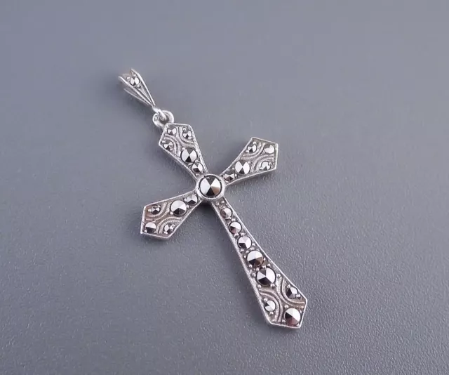 Sehr schöner antiker Jugendstil Kreuz Anhänger Silber & Markasit 2