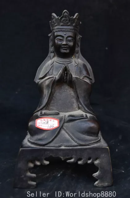 8.8" Old Chinese Buddhism Red Copper Kwan-yin Guan Yin Goddess Statue Sculpture