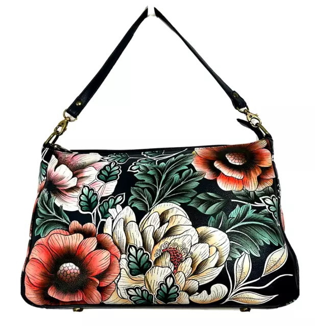 Anuschka Hand-Painted Leather Shoulder Bag-Evening Floral-NWT-Orig. $234