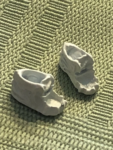 Dollhouse Miniature Vintage Super Tiny Painted Cast Metal Baby Booties Shoes