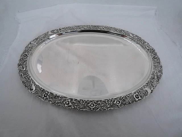Incredible Antique Dutch Silver 12" x 16" Oval Tray with Birds ZI-6