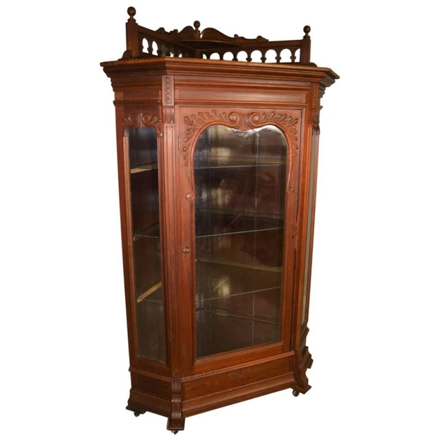Antique Corner China Cabinet in Solid Black Walnut #21658