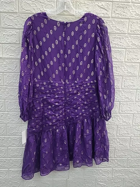 New Shoshanna Adrianna Geo Lux Long Sleeve Hi-lo Mini Dress Purple Size 10 3