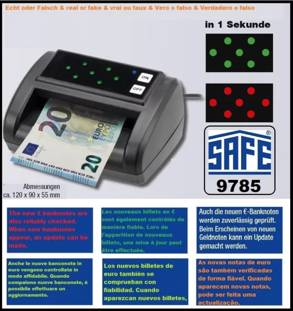 SAFE-9785-Geldscheinprüfer-INFRAtronic-Tester-EURO US Dollar Britisches-Pfund