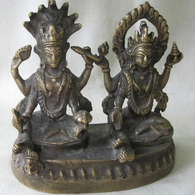 ANTIQUE BRASS STATUE Vishnu Lakshmi Small Garuda Newar Tibet Nepal £174