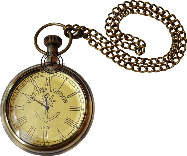 Vintage Victoria London Antique Brass Pocket Watch Collectible & Nautical Clock
