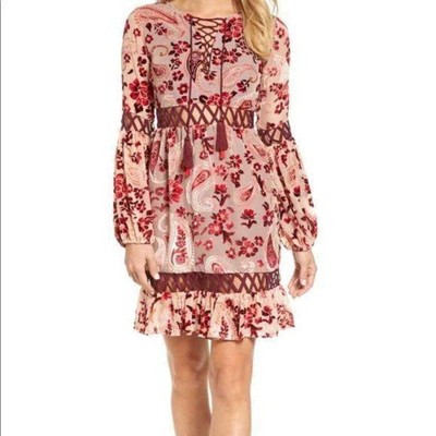 KAS New York Boho velvet burnout cut out dress XS cream, red