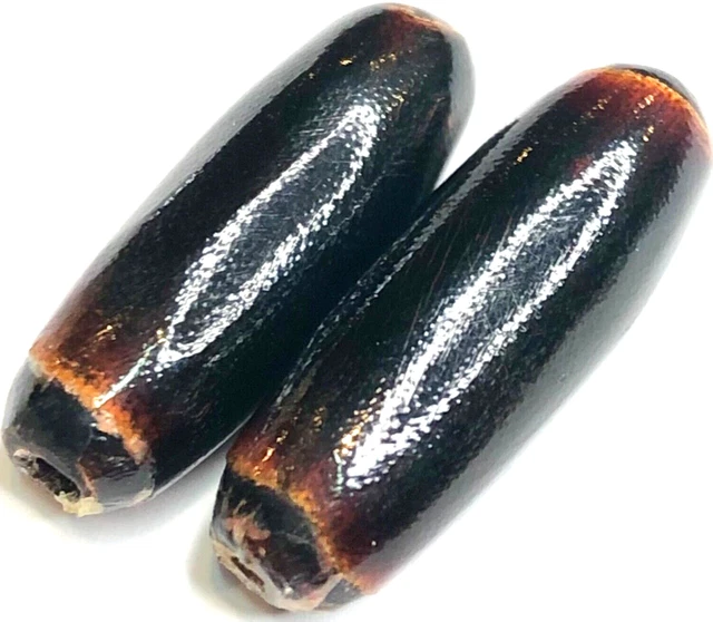 2 Vintage Hawaiian Black Coral Beads Size 20mm x 6mm  VTG ~ BEAD LOT #4
