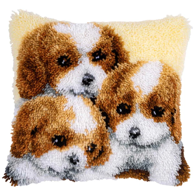 Vervaco Knüpfkissen "3 Hunde", Knüpfbild vorgezeichnet, 40x40cm