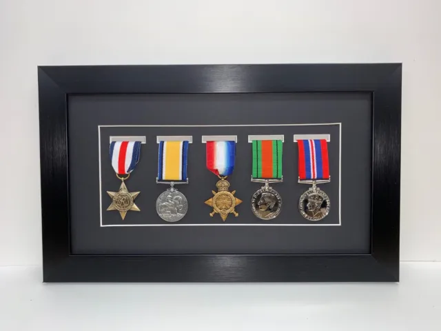 Military World War SportMedal Display 3D Box Frame for Five medal in Black mount