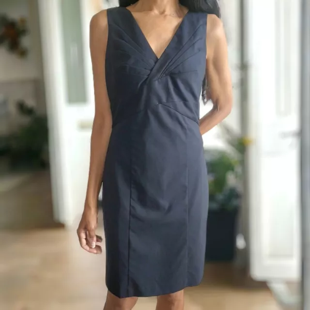 Ann Taylor Sheath Empire Waist Navy Blue Dress V-Neck Sleeveless Size 4