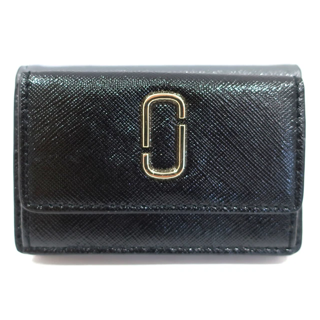 Marc Jacobs Snapshot Trifold Wallet Black Gray White Gold Logo Accessories
