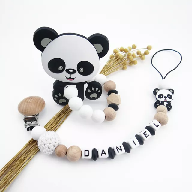 Personalised Dummy Clip Animal Wooden Pacifier Holders Soother Chain Baby Gifts