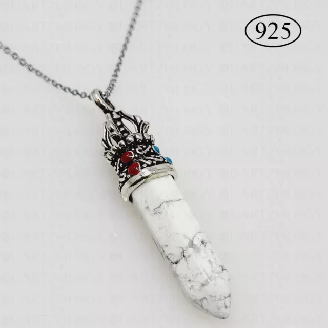 White Howlite Chakra Crystal Crown Pendant 925 Sterling Silver Necklace Chain