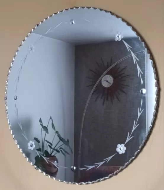 Large Vintage Art Deco Frameless Bevel Edge Circular Wall Mirror