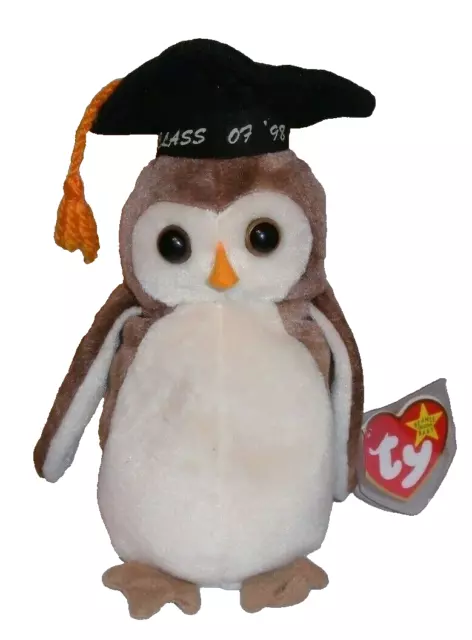 Ty Beanie Baby - WISE the Graduation Owl - MINT with MINT TAGS Stuffed Plush Toy