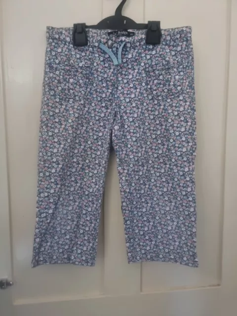 Girls Mini Boden Cropped Trousers. Age 12 Yrs. Blue Floral Print. Capri Style
