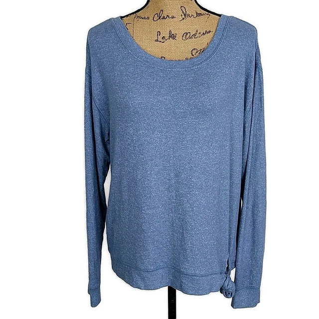 J By J Crew Womens sz L Top Blue Long Sleeve Round Neck Pullover Knot Front